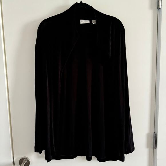 Chico's Travelers Blazer Black Collared  Open Front Long Sleeve Sz 1/S - Picture 1 of 3